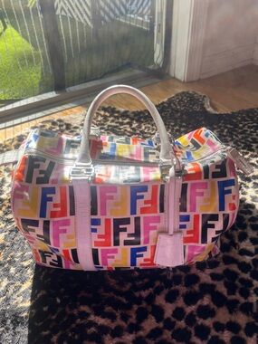 Fendi Multicolor FF Logo Satchel with White Trim